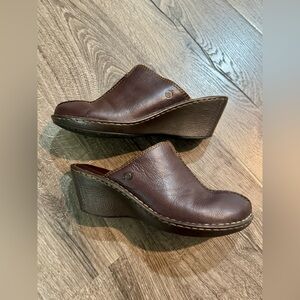 Women's Brown Slip-on Leather Wedge Mules/Clogs Size 11 / 43